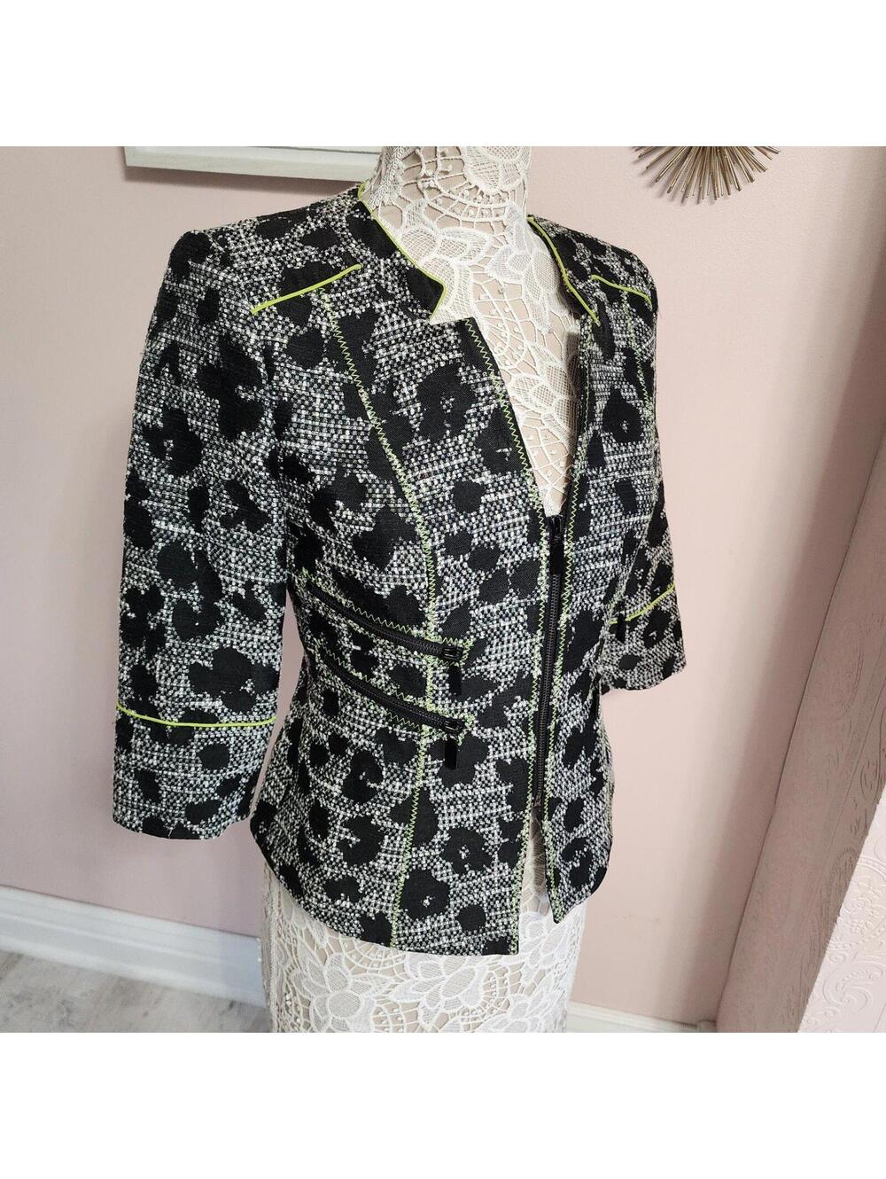 LKNW ETCETERA unique blazer jacket black white lime green 4